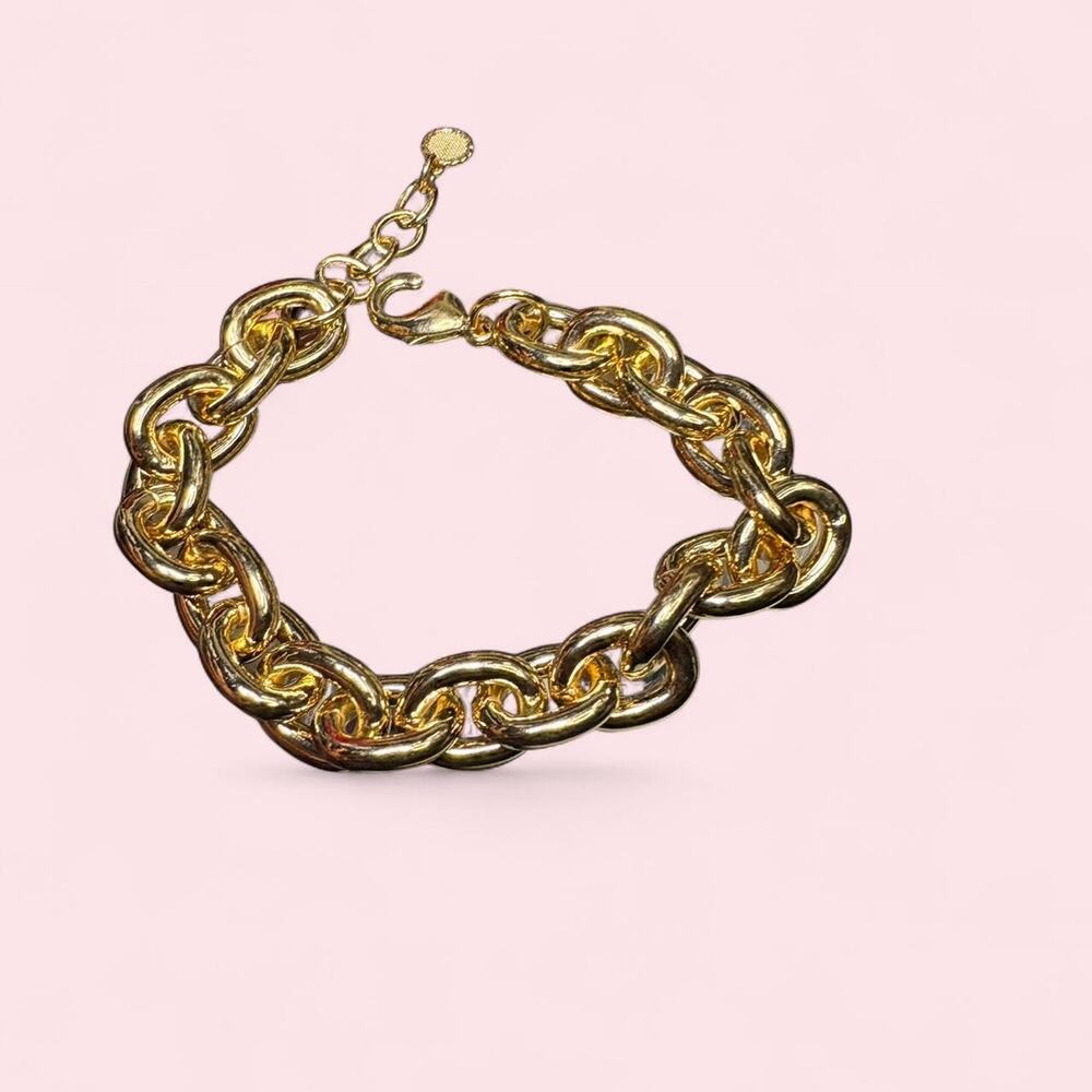 Y2k chunky gold bracelet with chain detail y2k 2000s Mcbling Glam Fine Jewelry